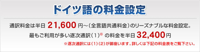 ドイツ語通訳料金は半日21,600円～（全言語共通）逐次通訳は半日32,400円